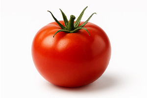 Ripe Red Tomato with Stem on White, a Food Illustration by AlexArt