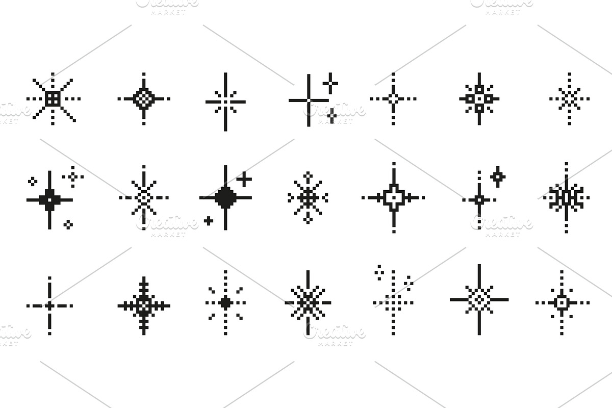 Pixel sparkling stars. Y2k elements, an Illustration by Valerie Bodnar
