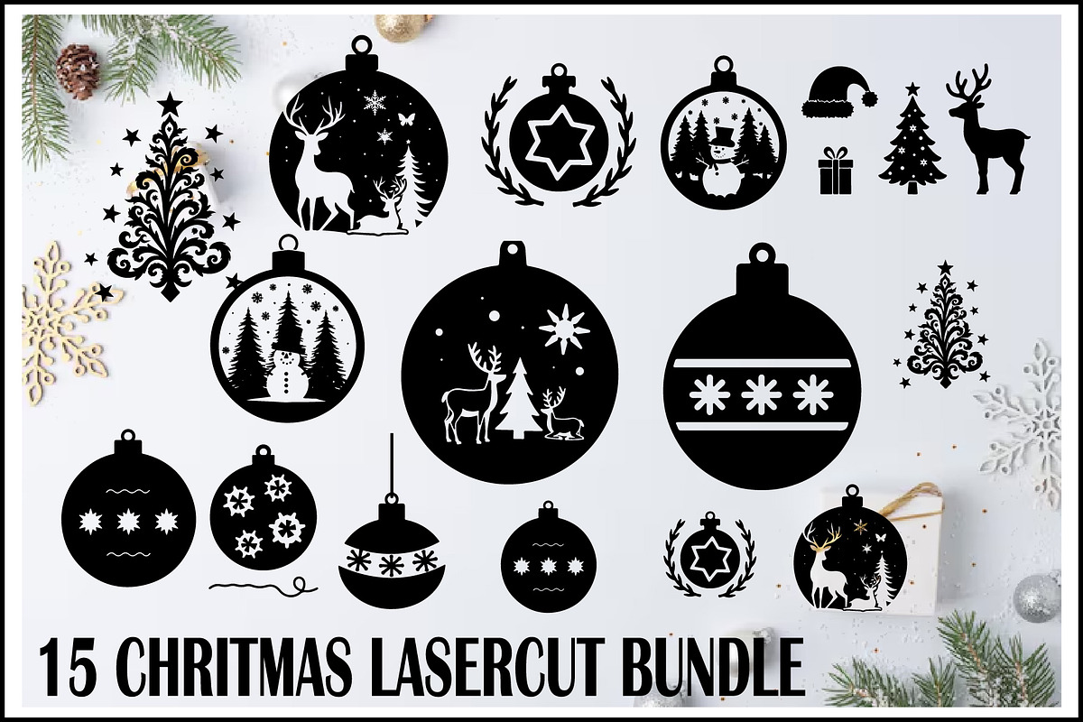 Christmas Laser Cut Ornament Bundle, a Graphic by Designer_Momina (Photo 1 of 14)