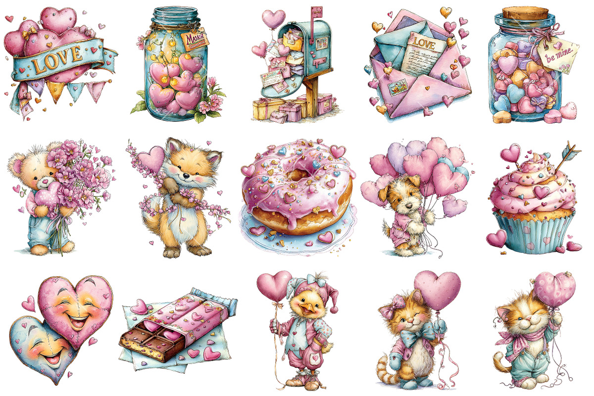 Whimsical Valentine's Day Clipart, an Illustration by OK Design (Photo 3 of 6)