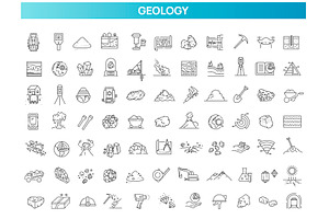 Geology and Mining Line Icons Set