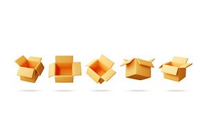 3D Set of open empty cardboard box