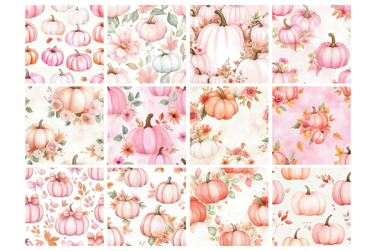 Floral Pumpkin Seamless, an Illustration by Mashimara (Photo 2 of 6)