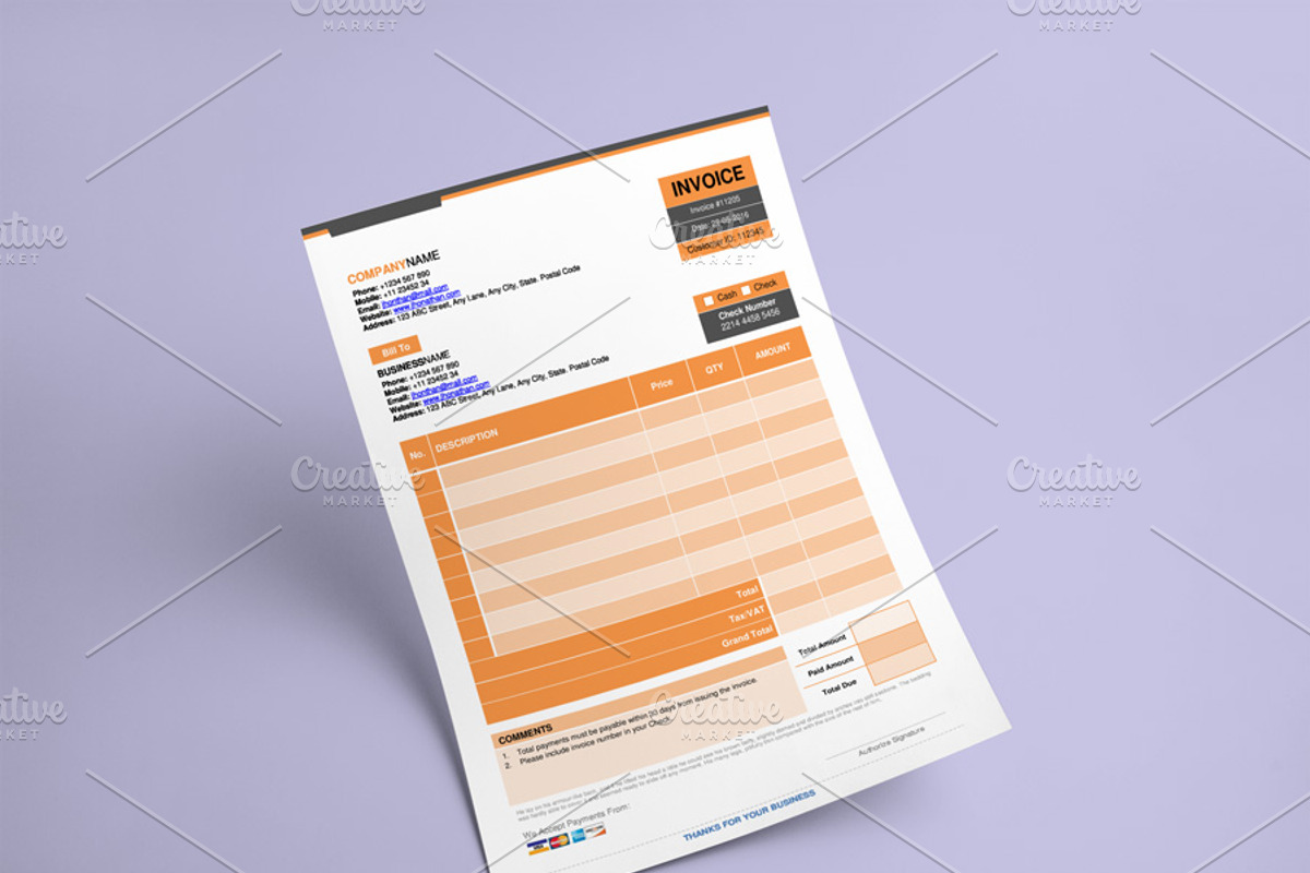 MS Word Invoice Template (5 Colours), a Stationery Template by WonderShop (Photo 3 of 6)