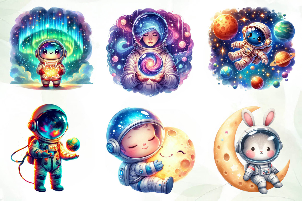Watercolor Astronaut Space Clipart, an Illustration by CreationArt (Photo 3 of 5)