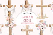 Cross And Flowers Watercolor Clipart, an Illustration by TatiMockup (Thumbnail 1 of 3)