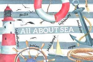 Nautical elements. Watercolor
