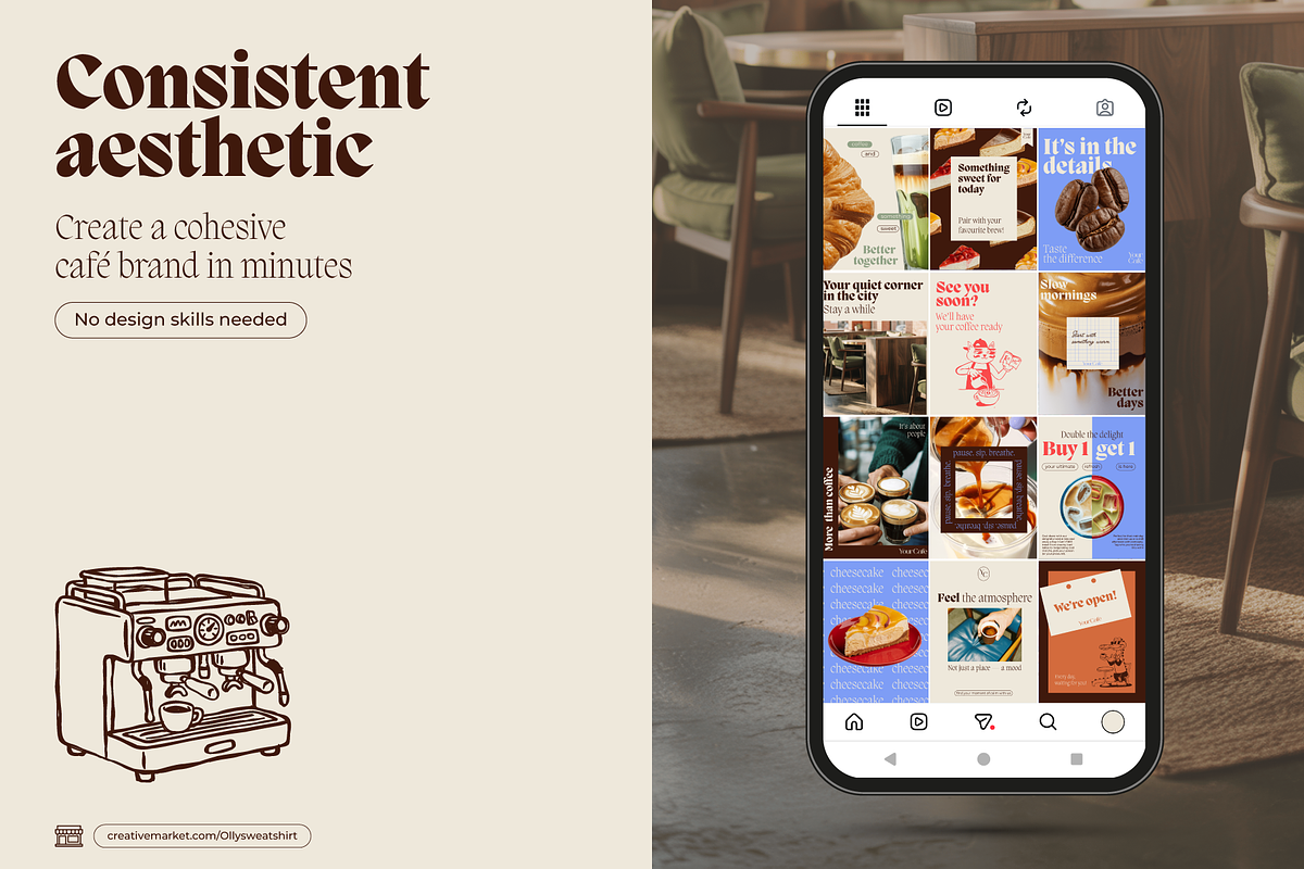 Cafe & Bistro Social Media Canva Kit, a Social Media Template by OLLYSWEATSHIRT DSGN INC. (Photo 4 of 13)