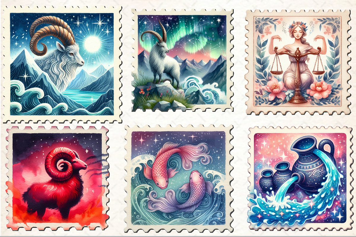 Zodiac Postage Stamps Clipart, an Illustration by Rose Art (Photo 3 of 4)
