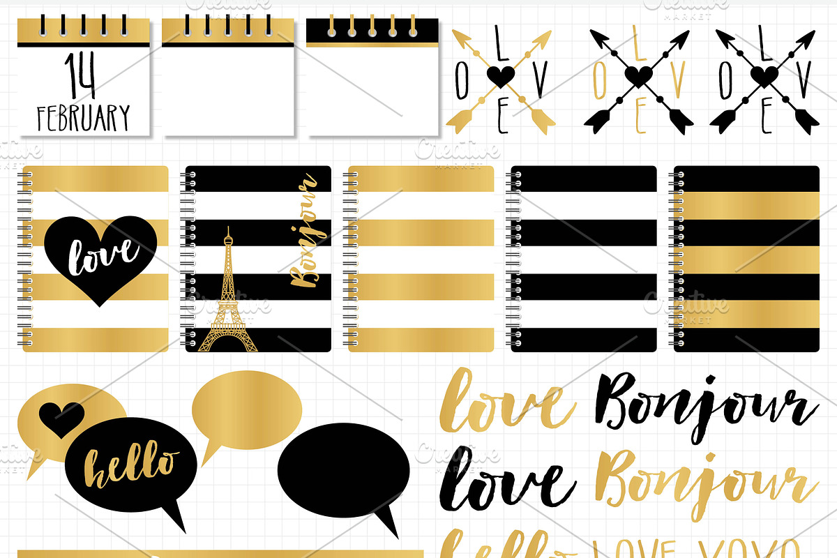 Valentine's Day Black & Gold Clipart, an Illustration by MyClipArtStore (Photo 6 of 7)