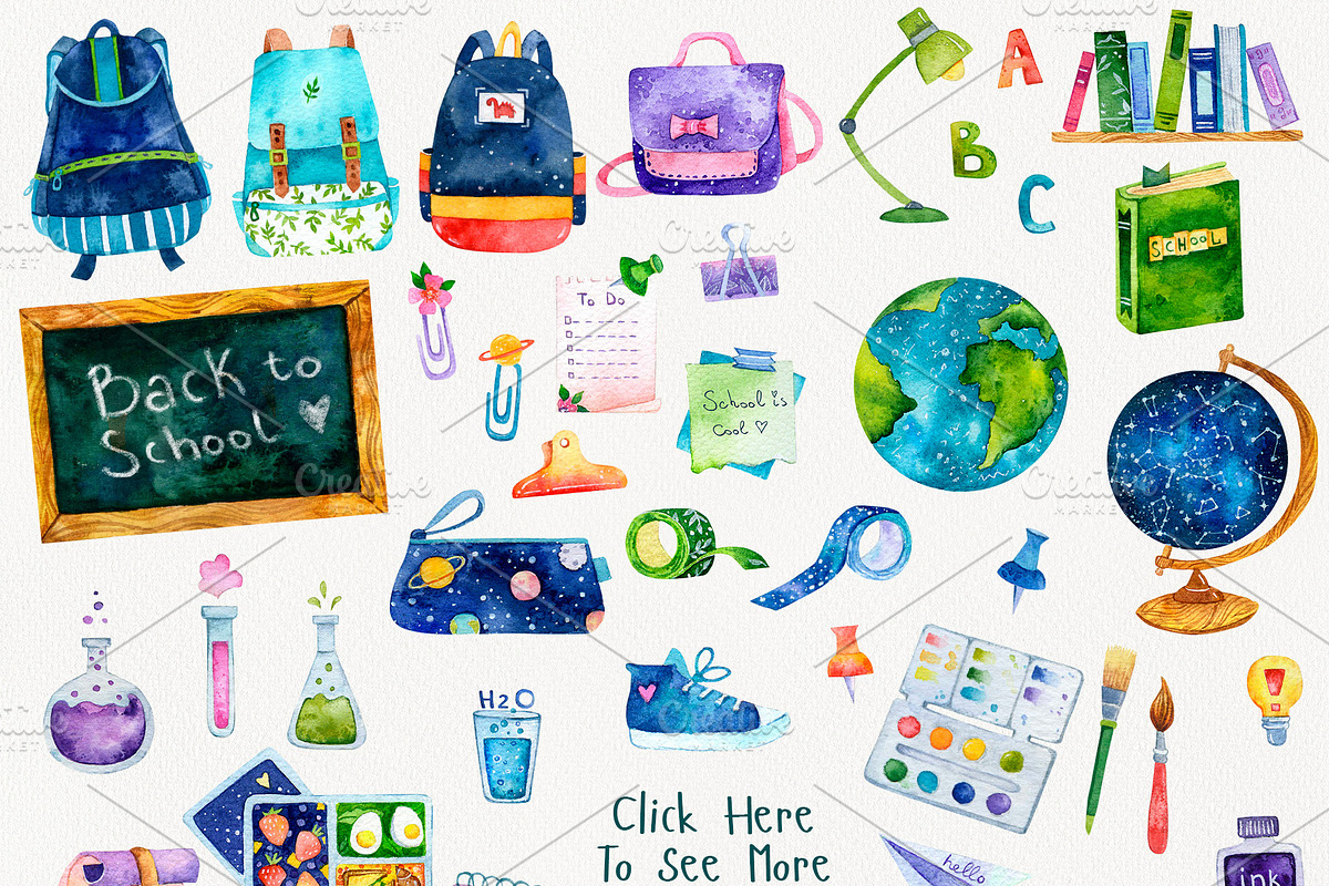 Back To School Clipart, an Education Illustration by Watercolor Nastasia Art (Photo 2 of 5)