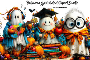 Halloween ghost student Clipart, a Seasonal Illustration by CreationArt