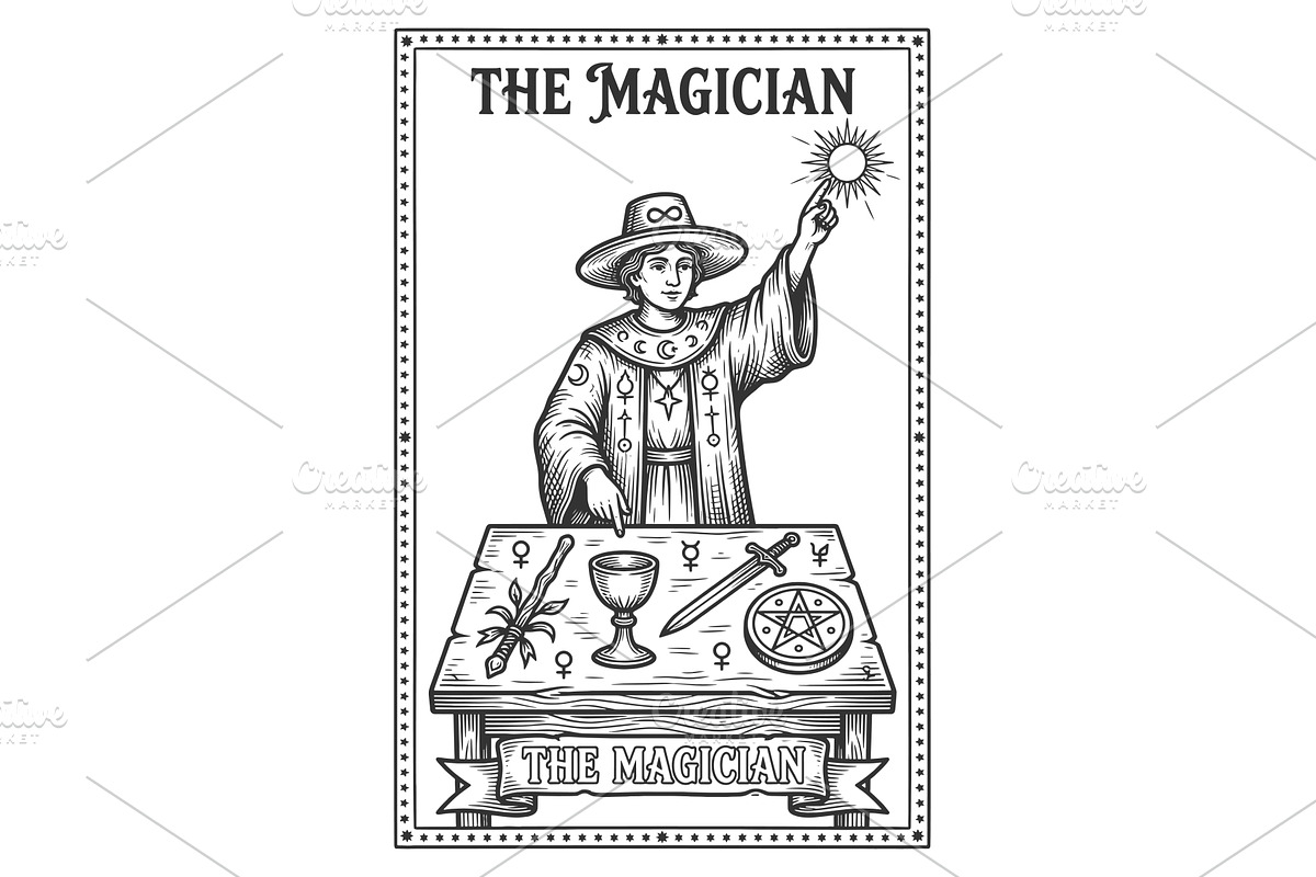 Vintage Magician Tarot Card vector, an Illustration by AlexArt