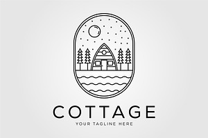 camp cottage and cabin linear logo, a Graphic by Rizkaarishandy_shop