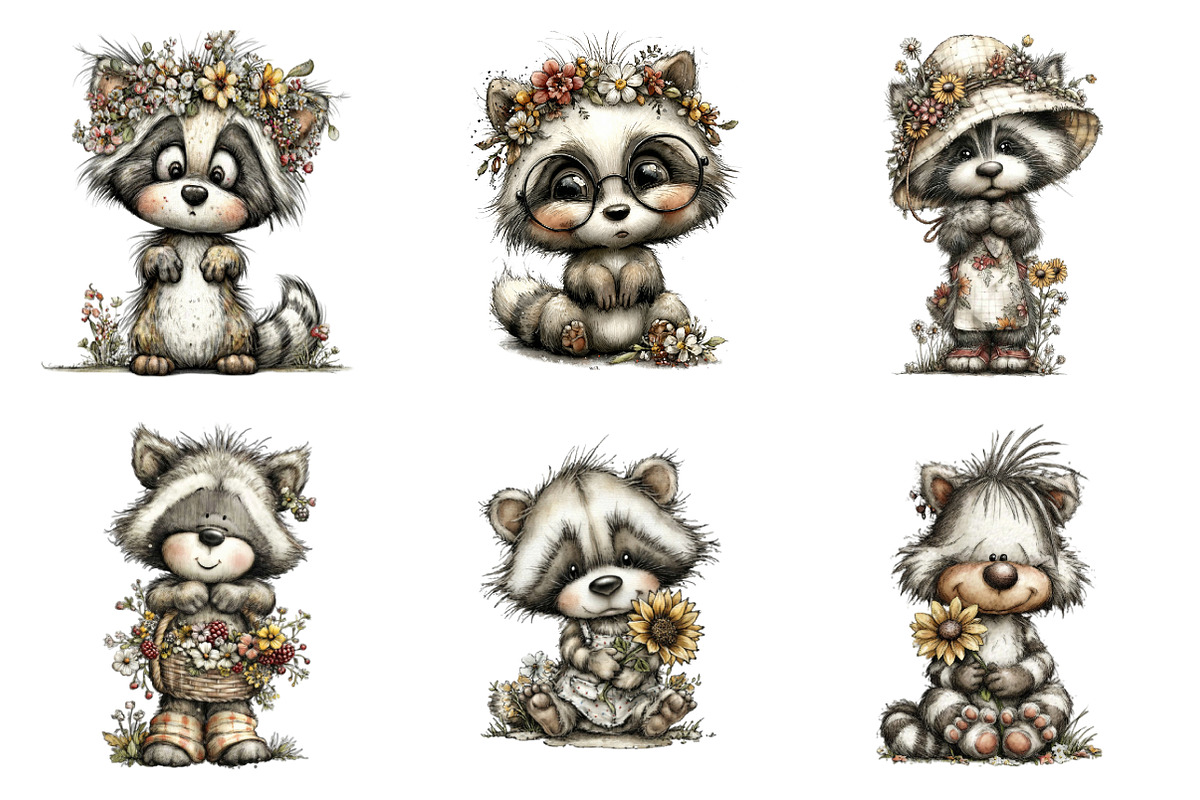Whimsical summer raccoon clipart, an Illustration by SinaCreation (Photo 4 of 8)
