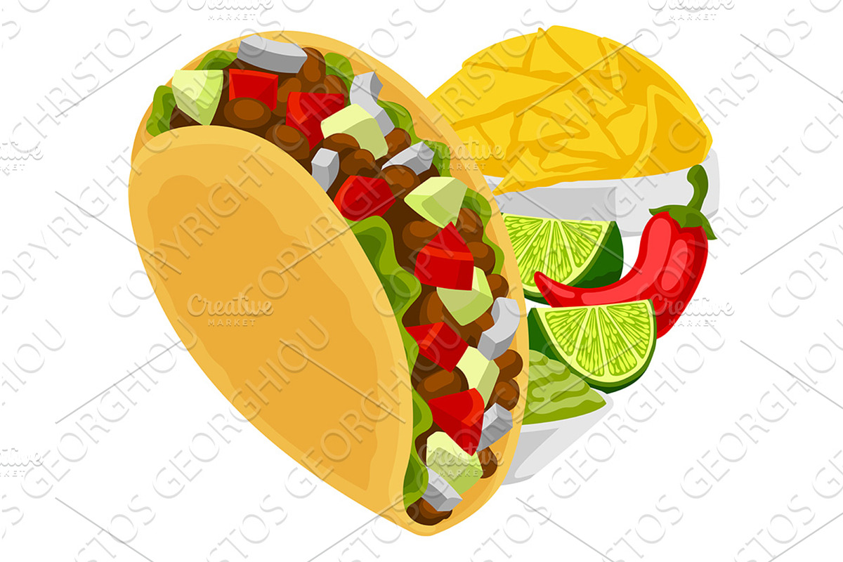 Love of Taco Heart Shaped Mexican, a Food Illustration by Christos Georghiou