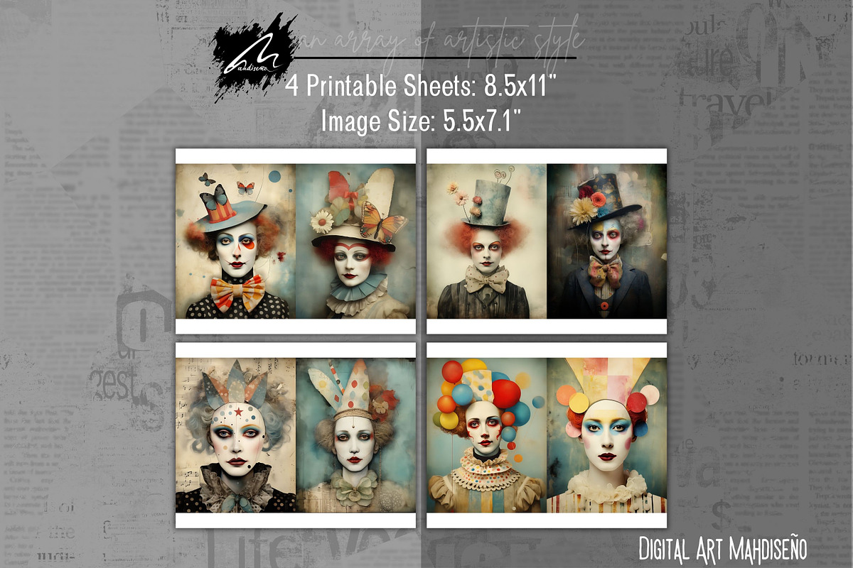 Whimsical Clown Junk Journal Pages, a Person Illustration by Digital Art Mahdiseño (Photo 4 of 10)