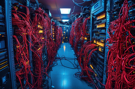 Network server room showcasing a maz, a Background Photo by Pixeness