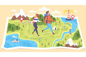 Hikers route. Couple hikers walk on, a Sport Illustration by Stock-Smart-Start