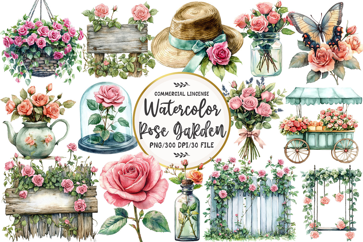 Mint & Pink Rose Garden Sublimation, an Illustration by OK Design (Photo 1 of 5)