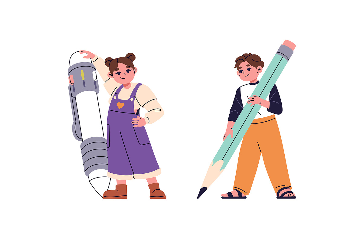 Tiny kids with big stationery set, a Person Illustration by PaperTrident (Photo 4 of 5)
