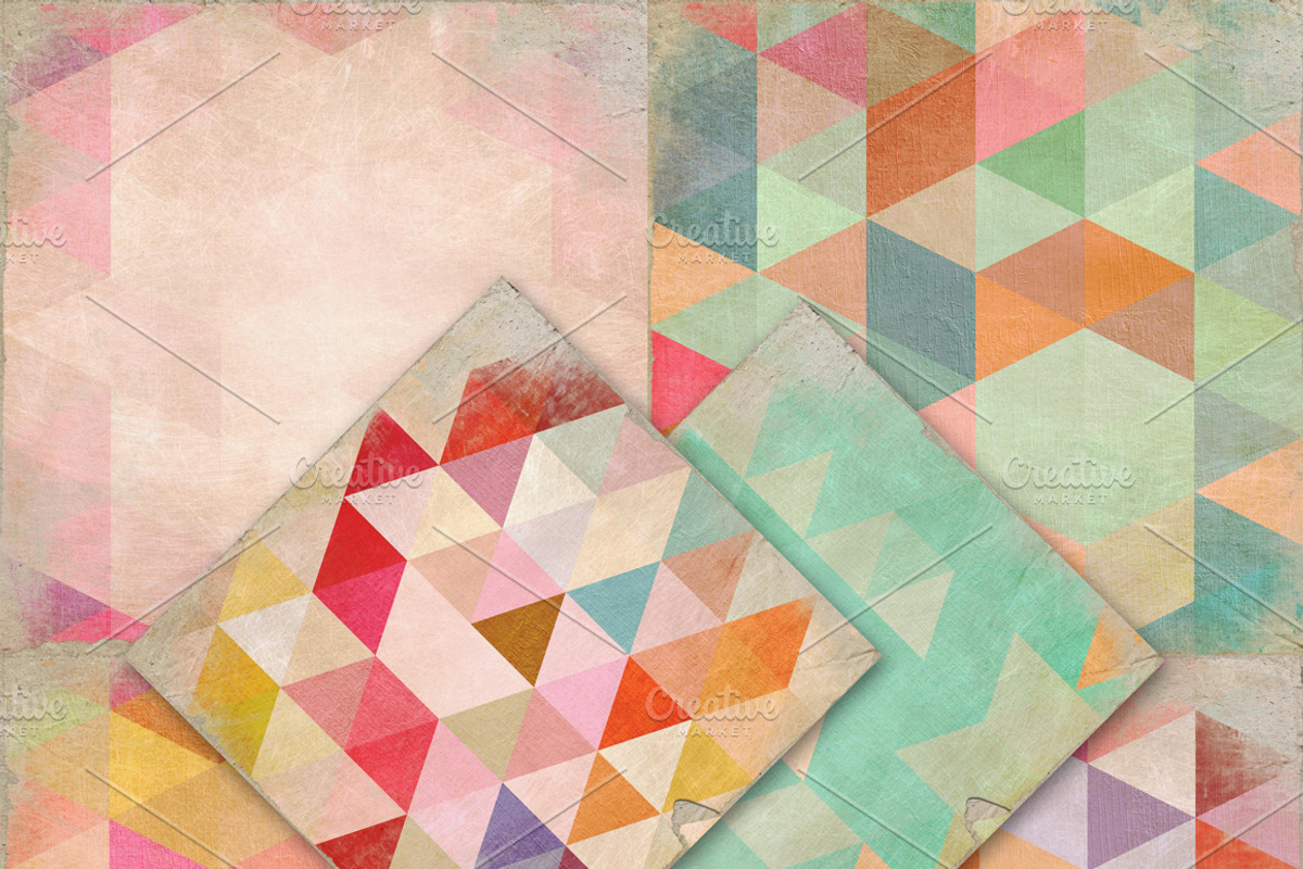 Shabby Worn Triangle Digital Papers preview 3