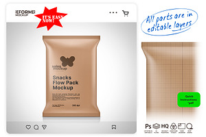 Kraft Snacks Flow Pack Mockup, a Packaging Mockup by Reformer Mockup