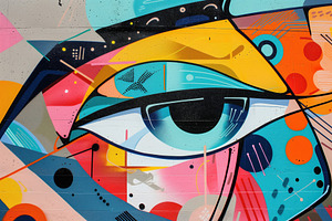 A Vibrant And Colorful Mural Graffiti Featuring An Abstract Eye Design. The Eye