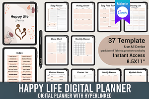 Happy Life Digital Planner Canva, a Social Media Template by Coco Bloom