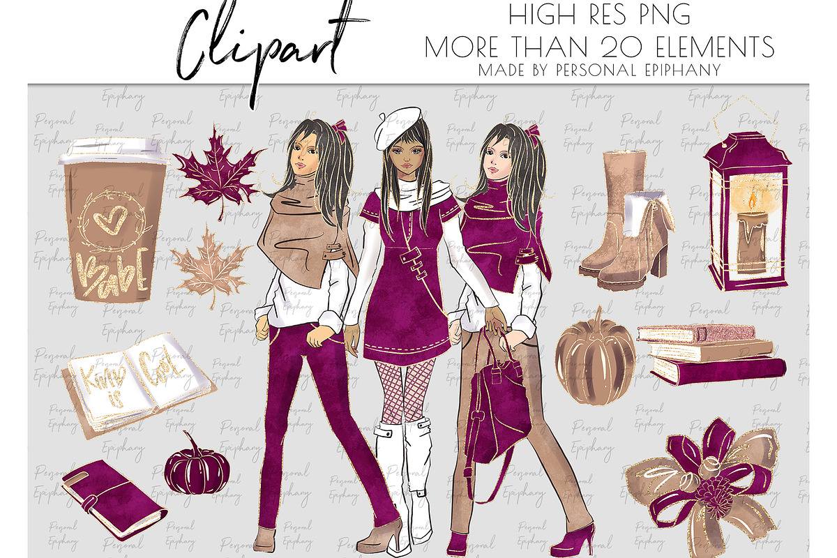 luxury fall clipart, planner girl, an Illustration by Personal Epiphany (Photo 3 of 3)