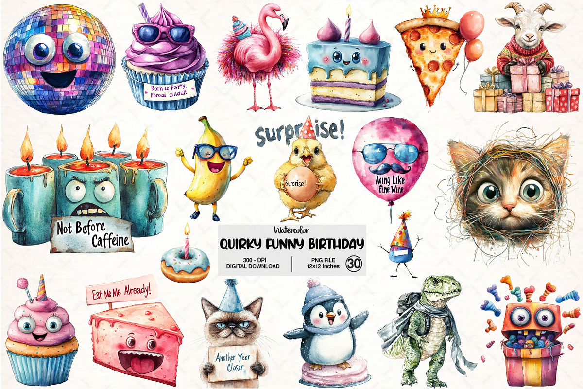 Quirky Funny Birthday Clipart PNG, an Illustration by Pixels.Craft (Photo 1 of 7)