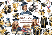 Watercolor Graduation Clipart Bundle, an Illustration by MockupWizard (Thumbnail 1 of 5)
