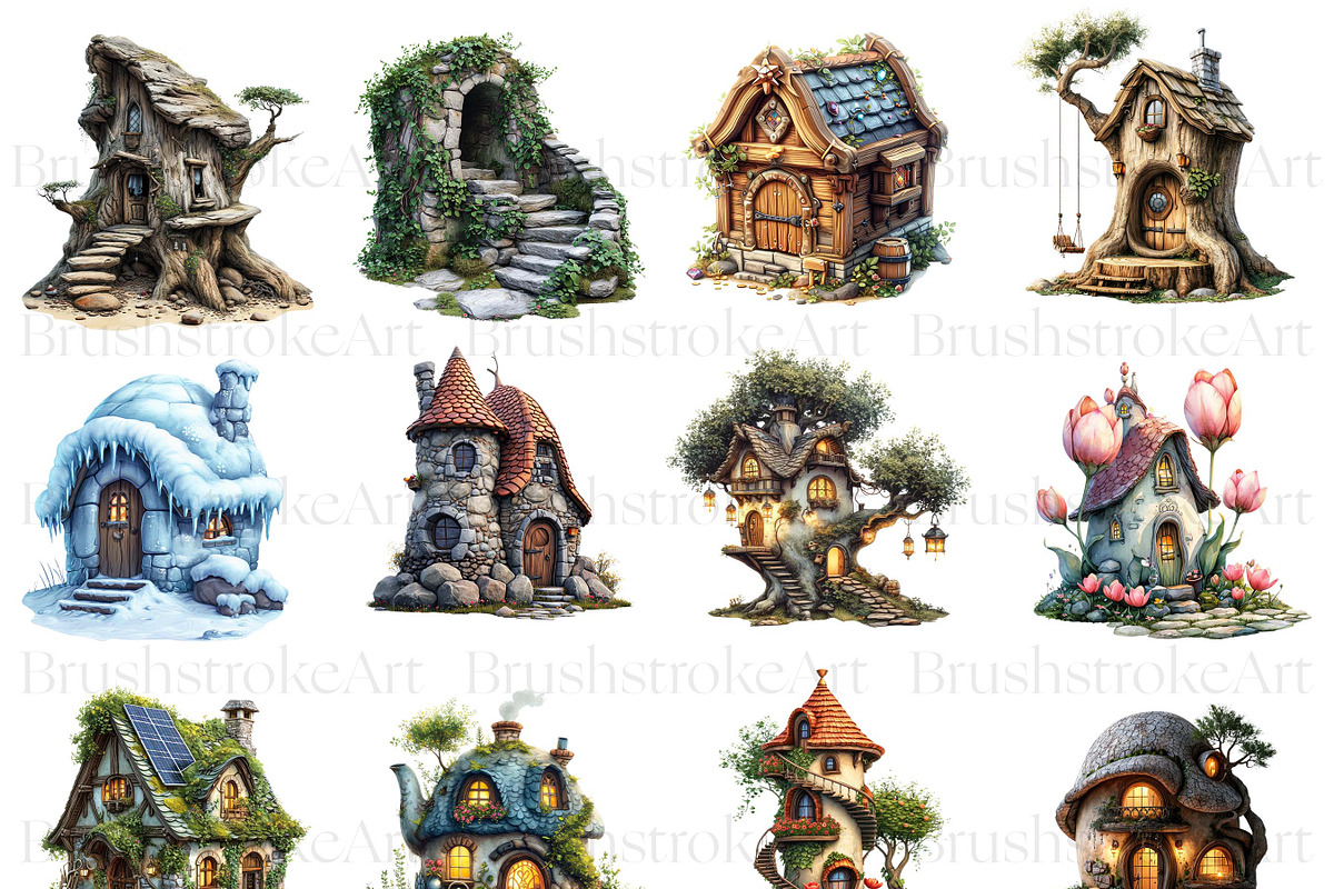 Watercolor Fairy House Clipart, Cute
