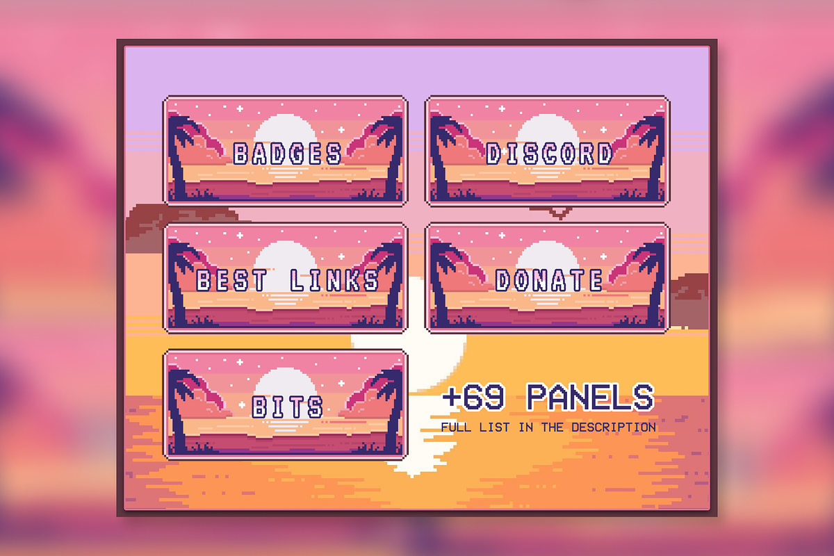 74x Sunrise Pixel Panels for Twitch, an Illustration by Custom Fonts & Patterns (Photo 6 of 7)