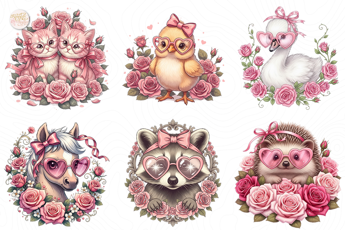 Valentine Animals with Roses PNG, an Animal Illustration by KennedyStudio (Photo 3 of 5)