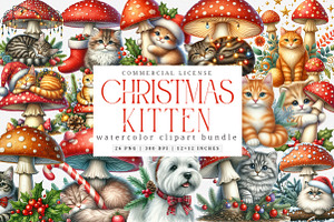 Christmas Kitten Clipart Bundle, an Illustration by SinaCreation