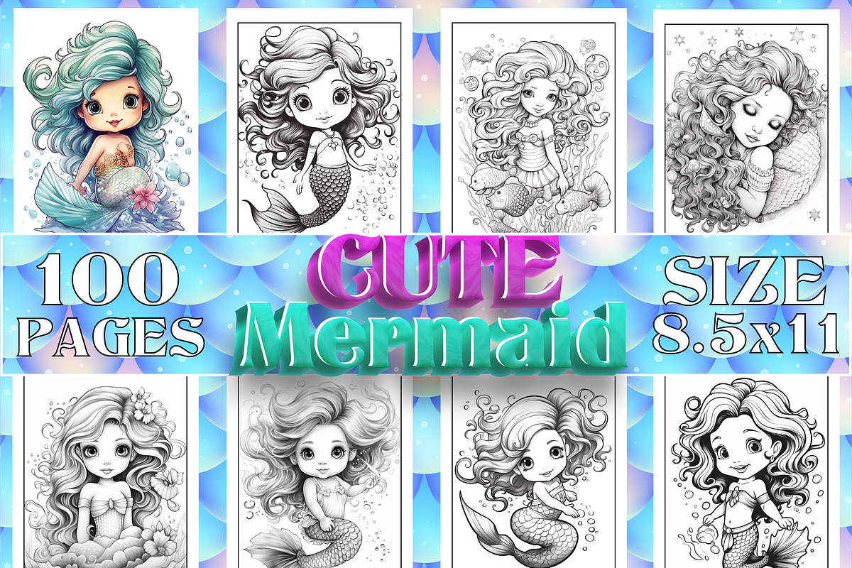 Cute Mermaid Coloring Pages for Kids, an Education Illustration by ...
