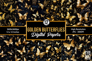 Gold Butterflies Digital Papers