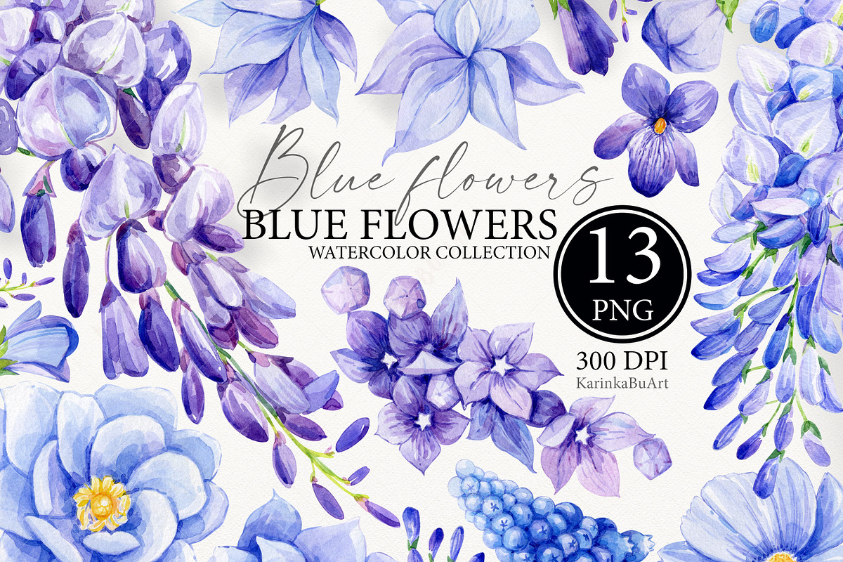 Watercolor Blue floral clipart 13PNG, an Object Graphic by KarinkaBU (Photo 1 of 7)