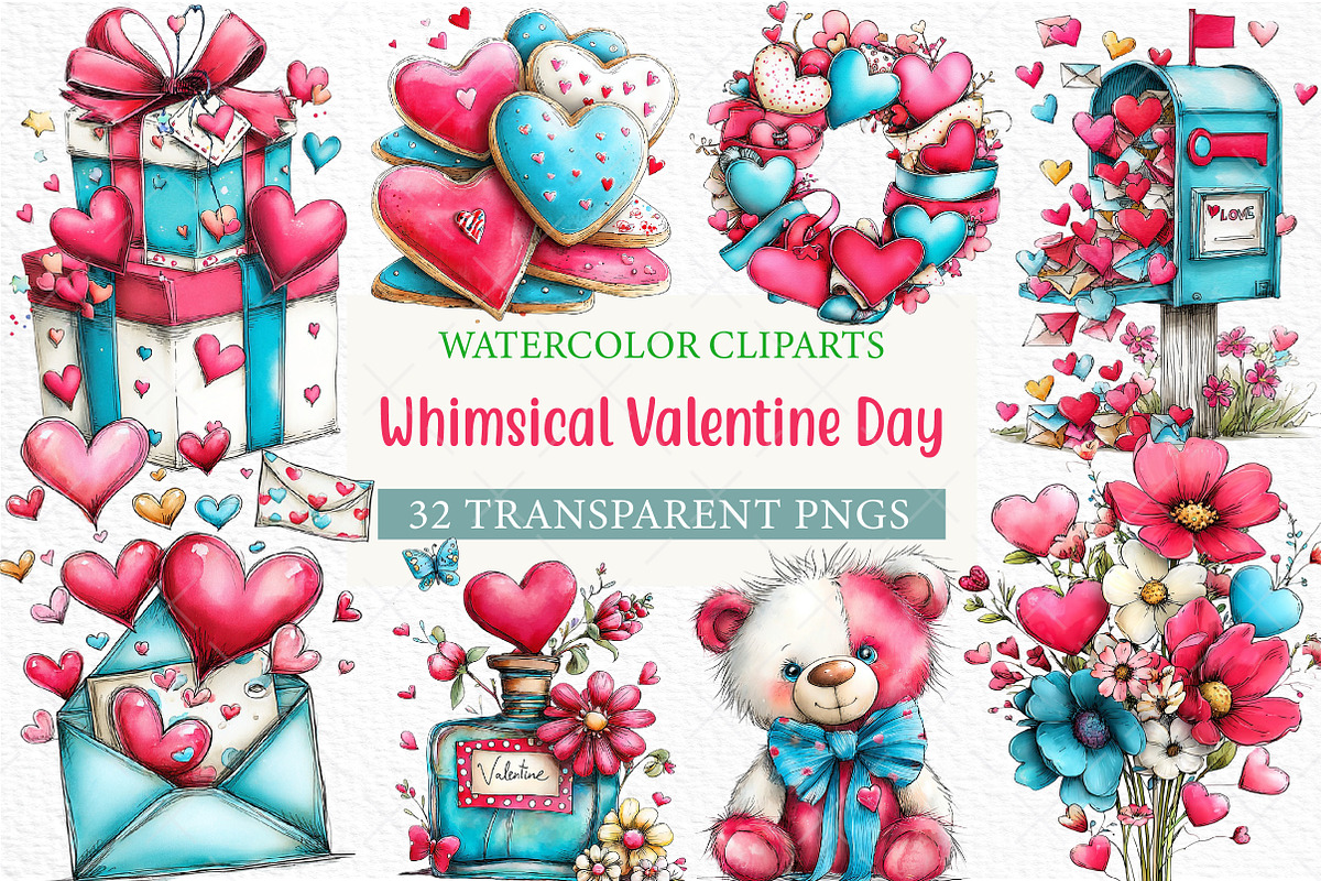 Whimsical Valentine Day Clipart Png, an Illustration by Craft Nest (Photo 1 of 6)