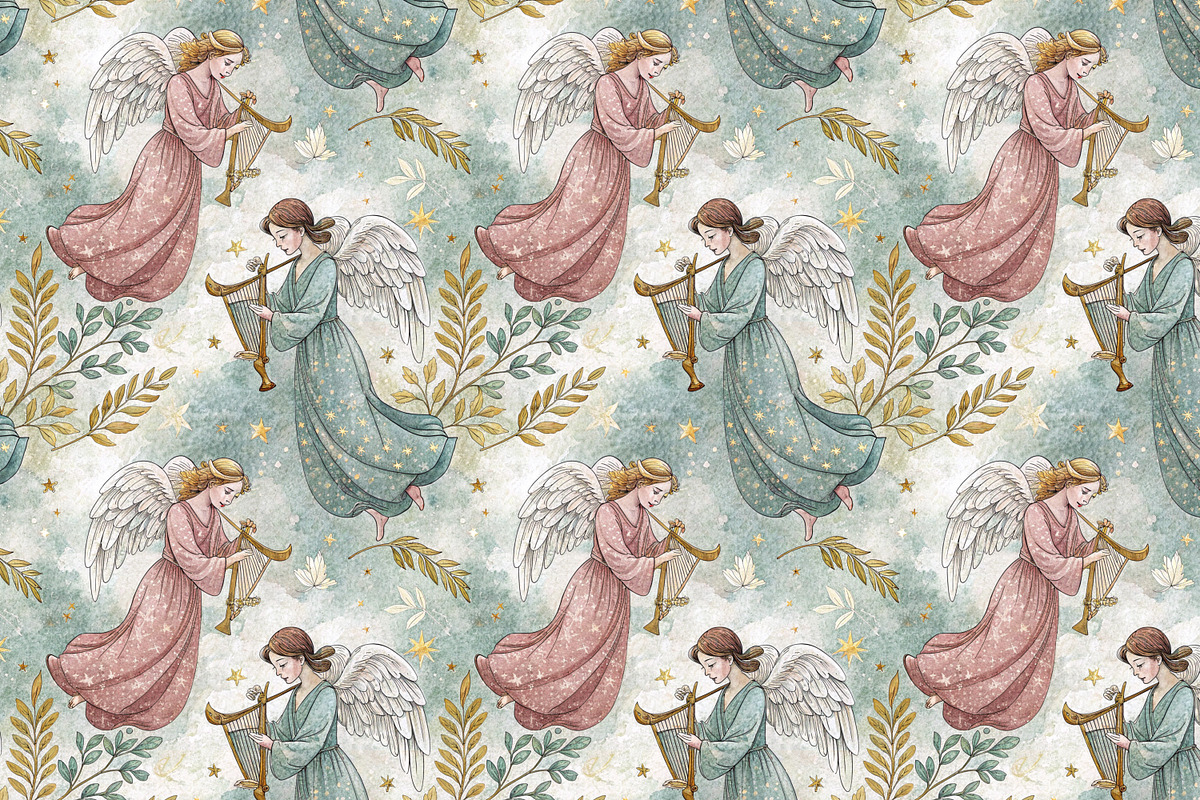 Angels and Vintage Flowers., a Pattern Graphic by Designs by Helen Trupak (Photo 12 of 14)