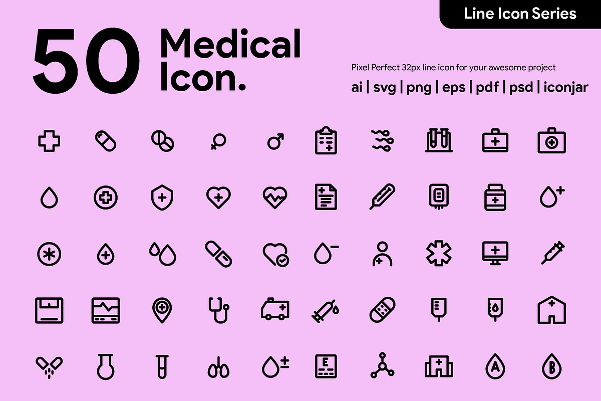 50 Medical Line Icon, an Outline Icon by Kawalan Studio (Photo 1 of 9)