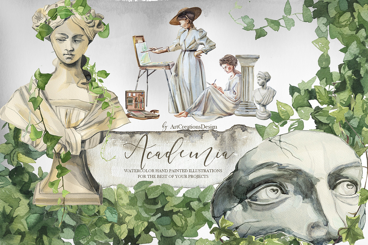 Authentic Hand-Painted Academia Set, an Education Illustration by ArtCreationsDesign (Photo 1 of 16)