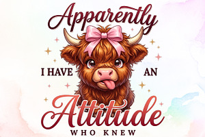 Funny Highland Cow Attitude PNG, a Work Illustration by Sublimation Artist