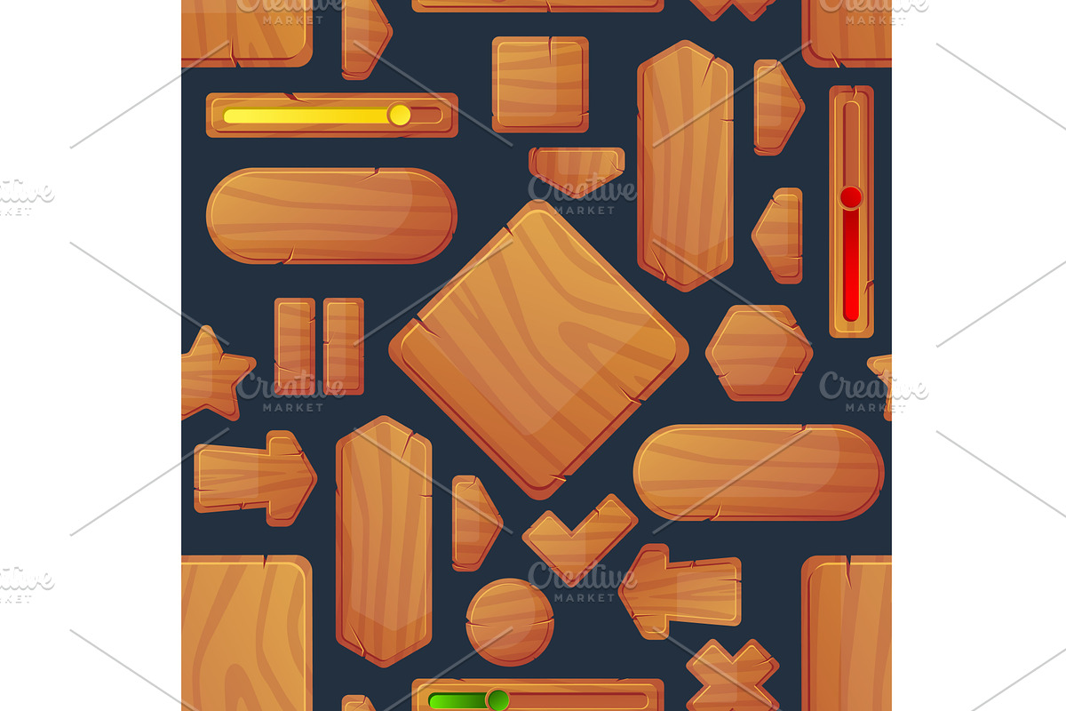 Wooden game interface elements, a Texture Illustration by Vectorbuum