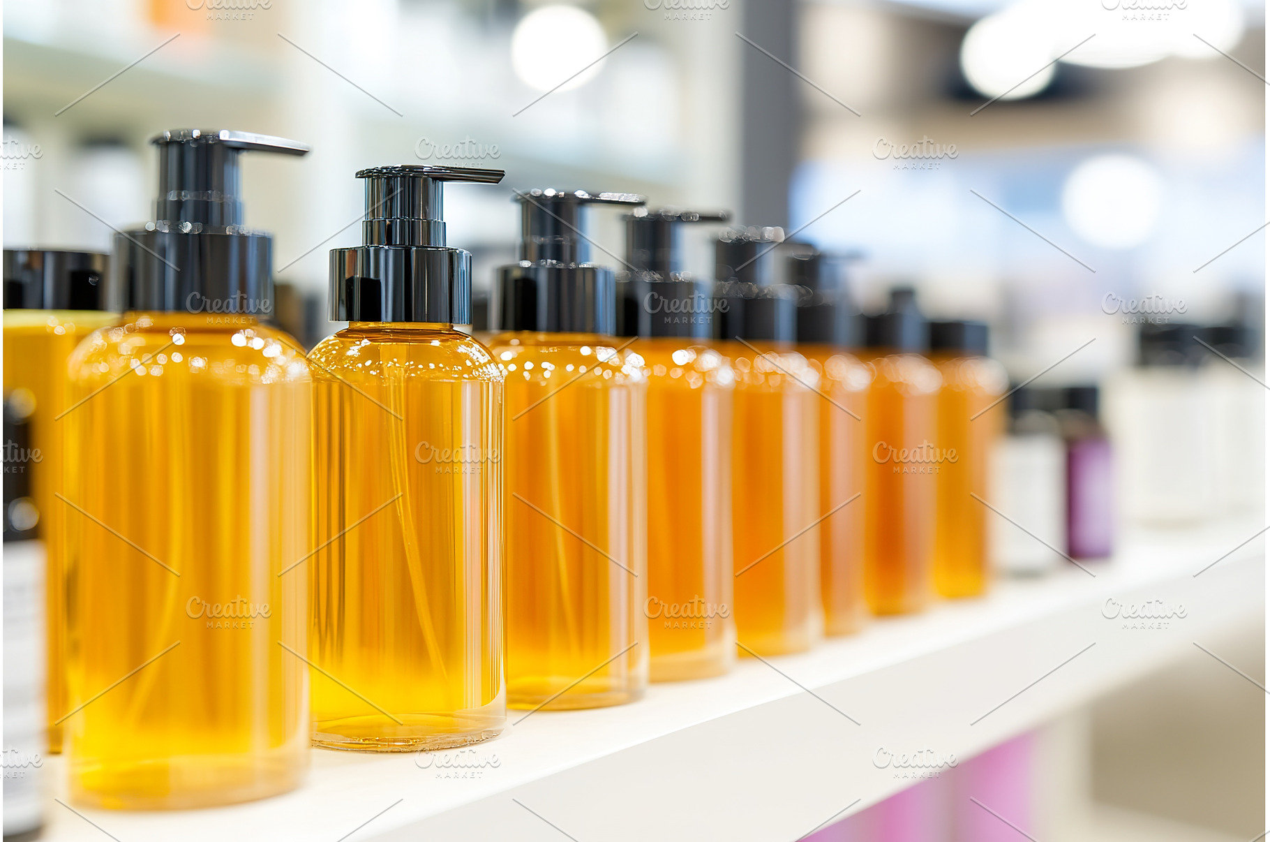 Array of orange pump bottles on a, a Beauty & Fashion Photo by Lermont51