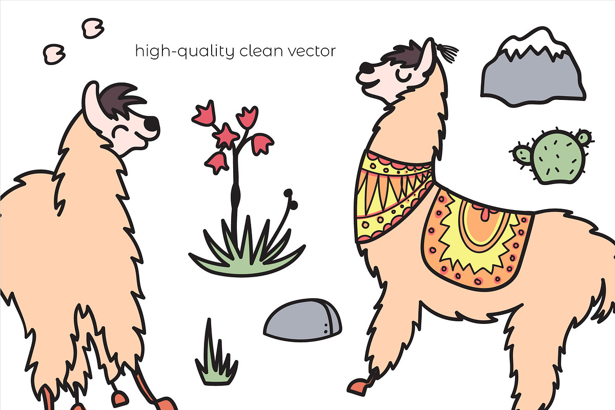 Cute llamas: big clipart&pattern set, an Animal Illustration by Pikovit (Photo 9 of 11)