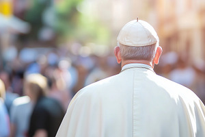 View from behind on pope in white, a Person Photo by MistyDay