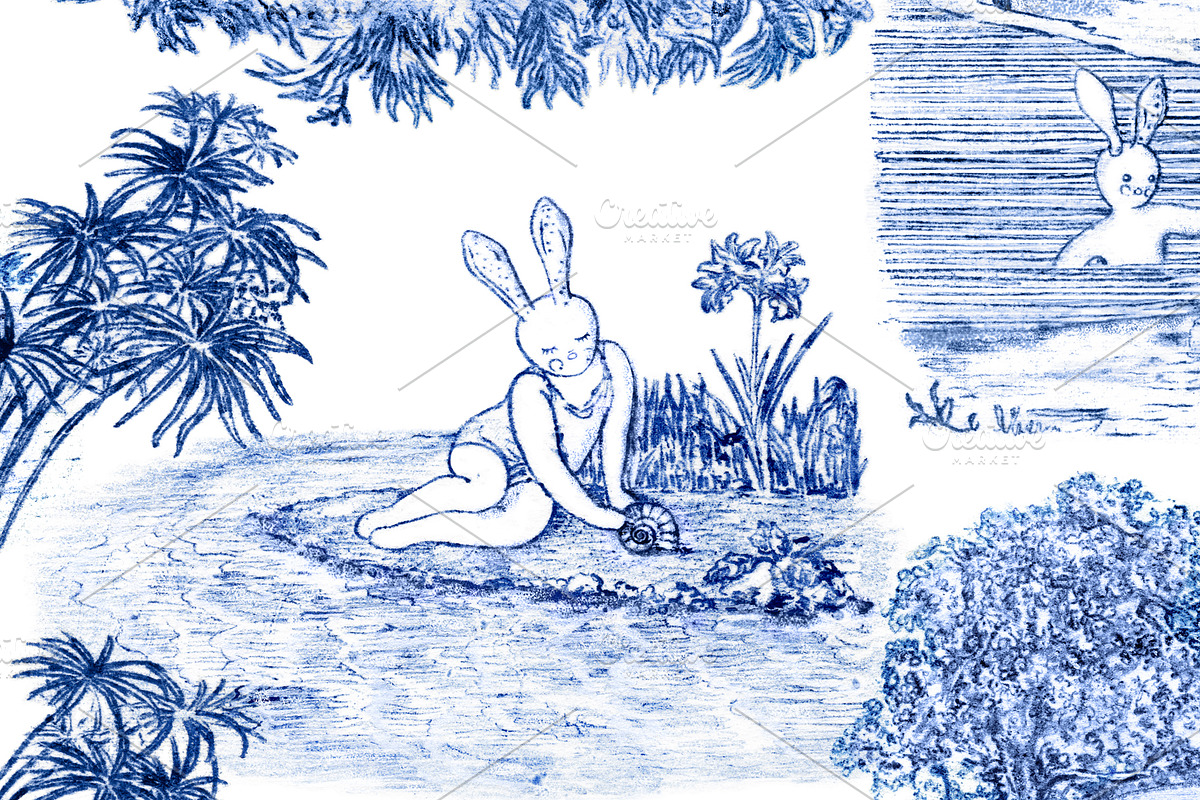 Toile de Jouy - Vacation Bunnies, a Pattern Graphic by YvY (Photo 3 of 5)