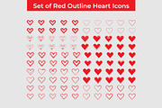 Set of Red Outline Heart Icons, a Decorative Illustration by Lakhan1998 (Thumbnail 1 of 4)